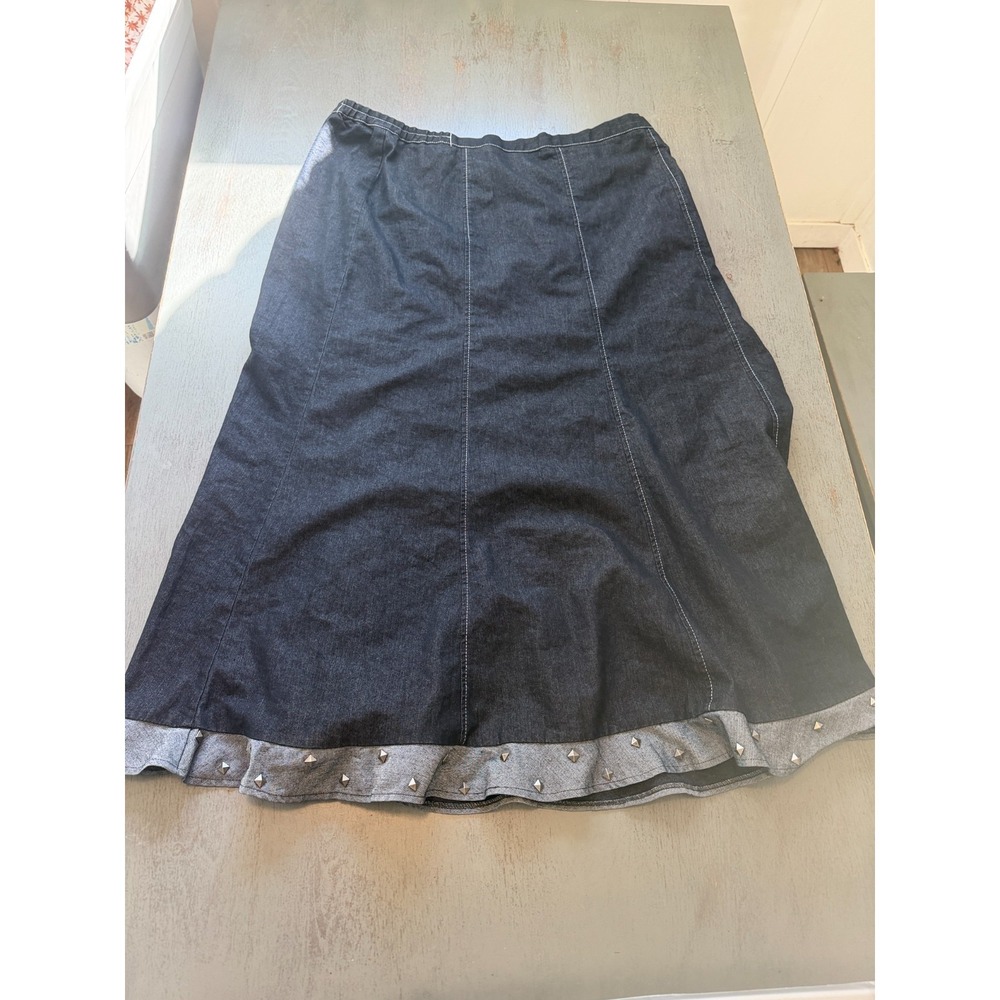 Dark Denim Maxi Skirt with Studded Hem